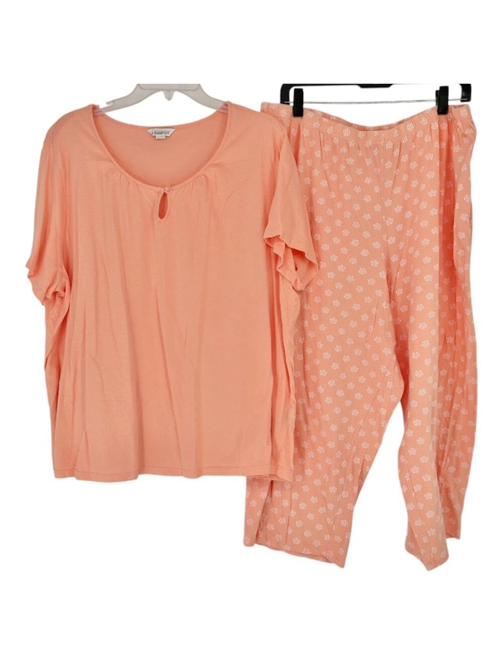 Charter Club Womens 3X Peach Pajama Set with Floral Pants and Keyhole SS Top